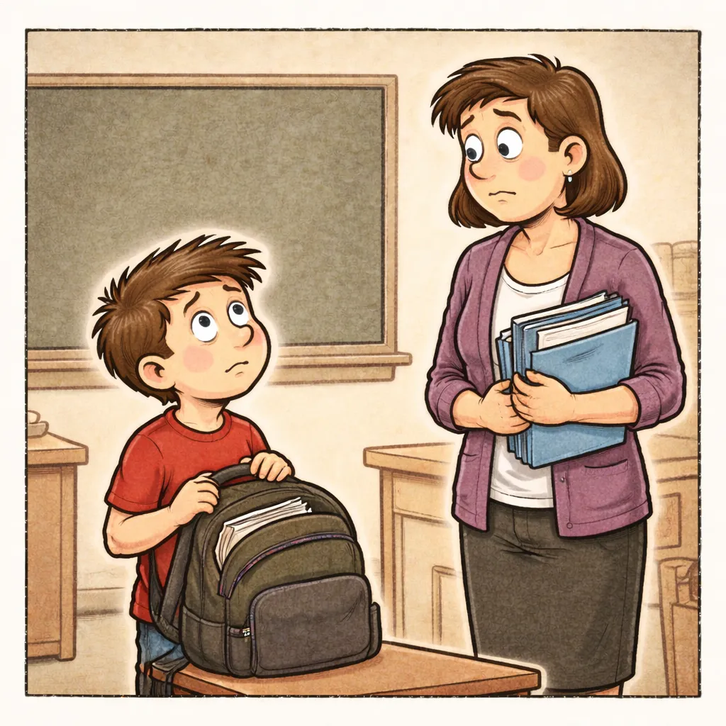 Lehrerin fragt verspäteten Schüler