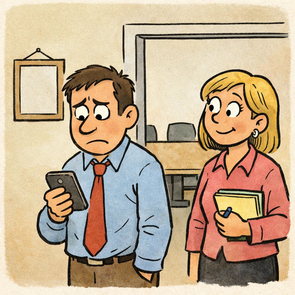 Un uomo guarda il telefono dopo una riunione