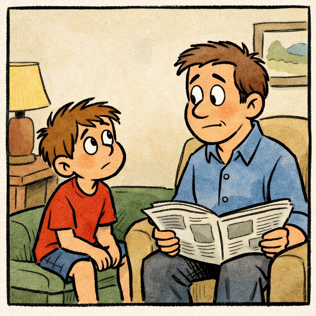 Ragazzo che parla con il padre in casa