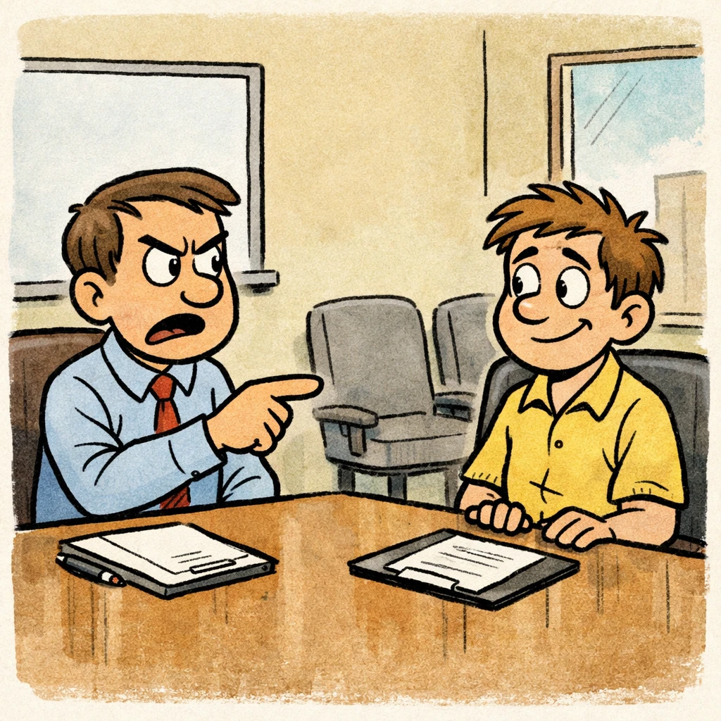 Manager praat met werknemer in vergaderruimte